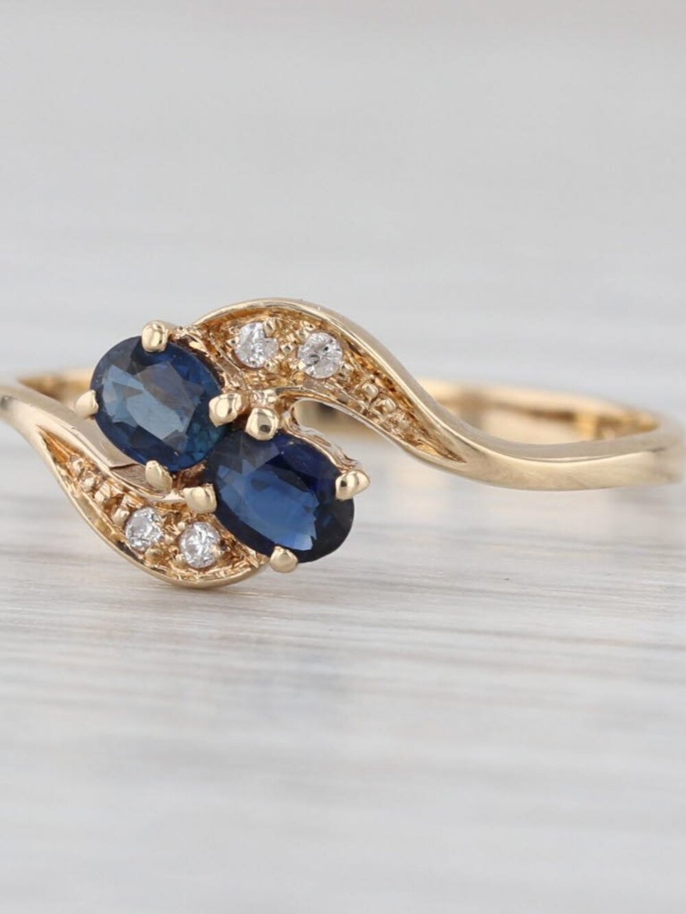 0.44ctw Blue Sapphire Bypass Ring 14k Yellow Gold Size 7 Diamond Accents